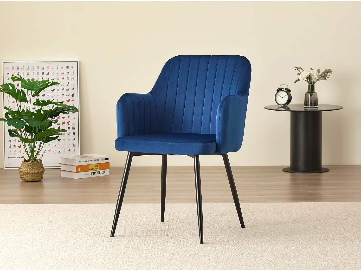 Colorado Dining Table with 4 Charlotte Velvet Chairs - Blue