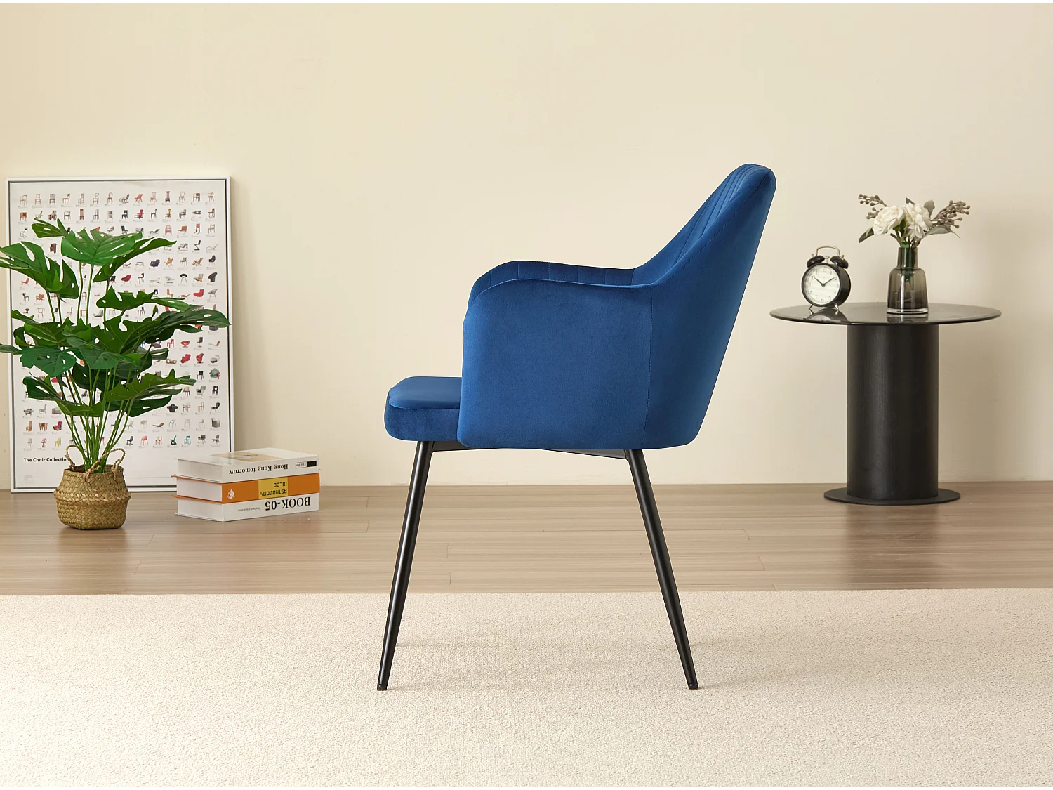 Colorado Dining Table with 4 Charlotte Velvet Chairs - Blue