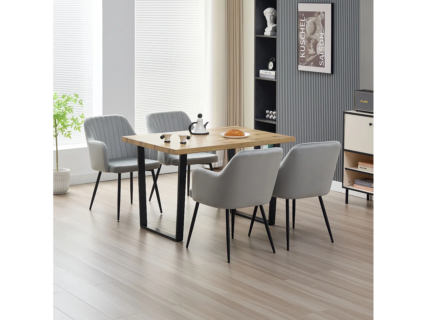 Colorado Dining Table with 4 Charlotte Velvet Chairs - Grey