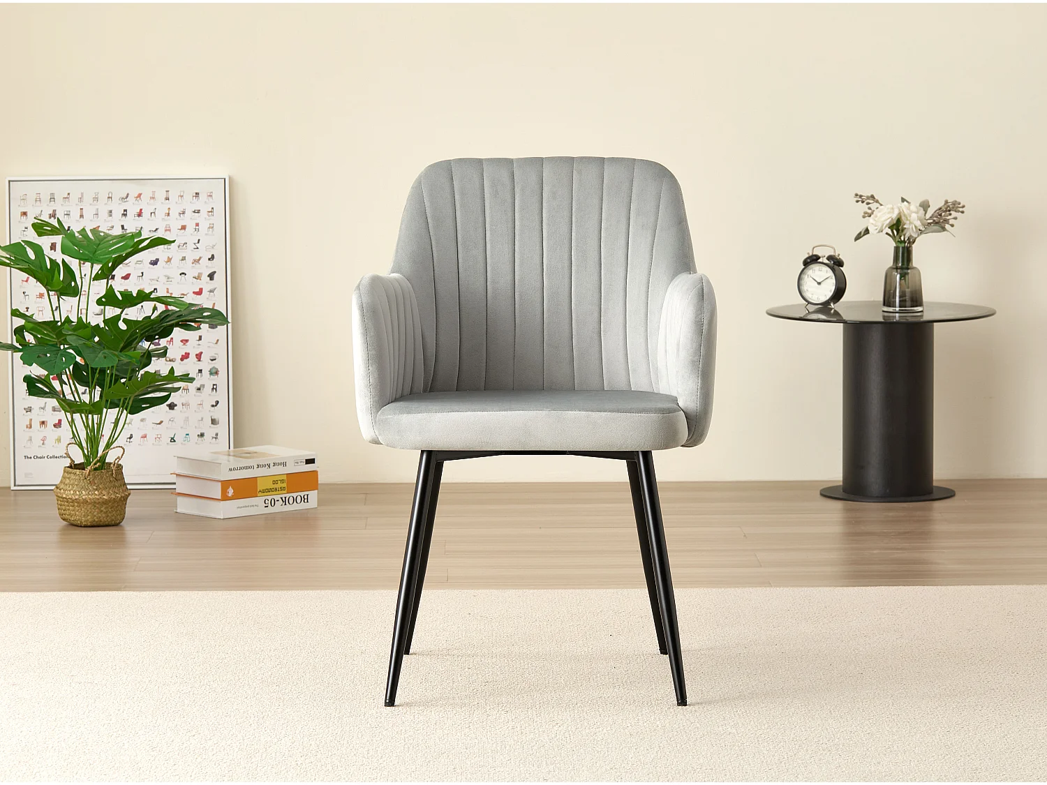 Colorado Dining Table with 4 Charlotte Velvet Chairs - Grey
