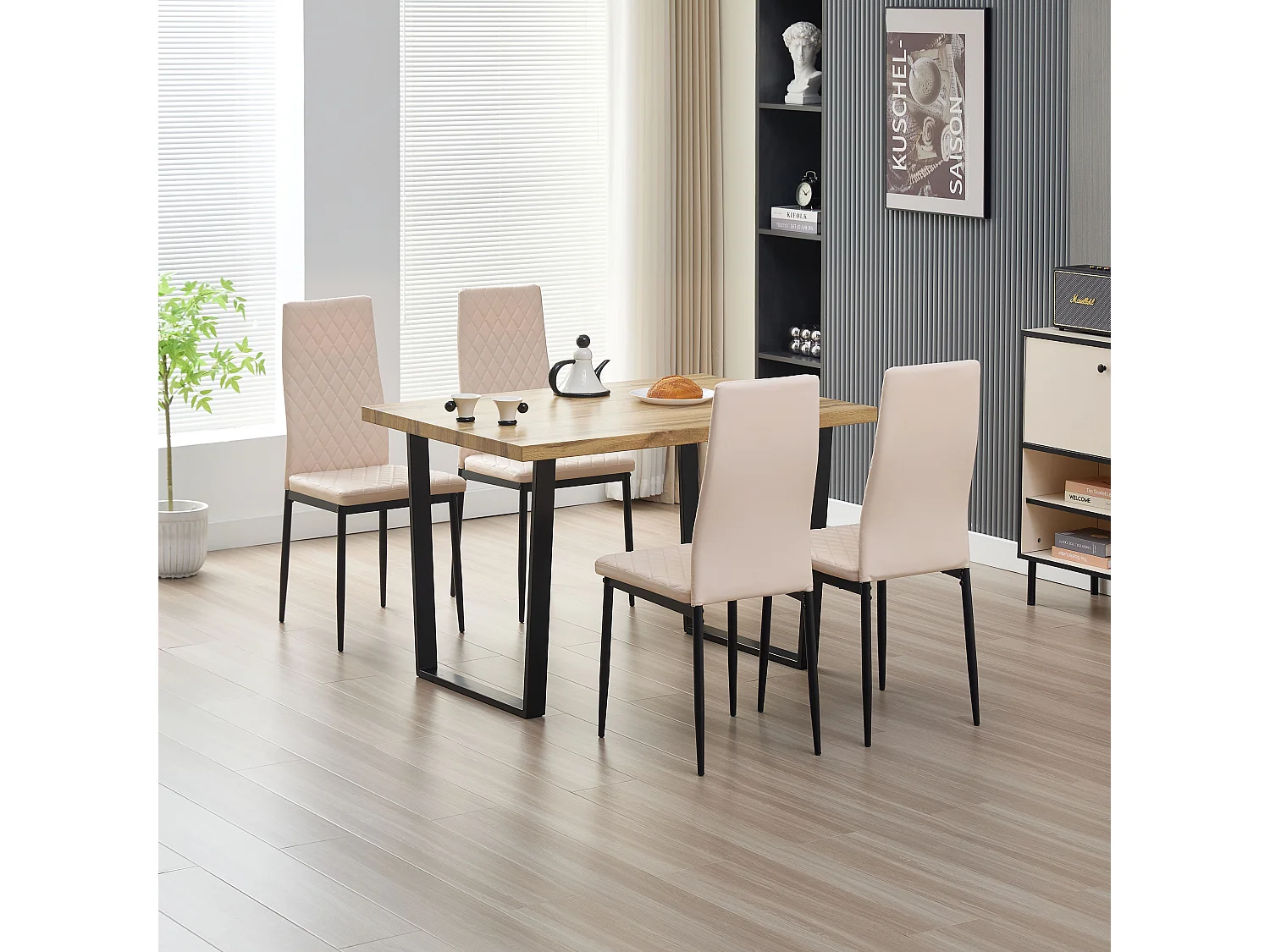 Colorado Dining Table with 4 Emily Leather Chairs - Champagne