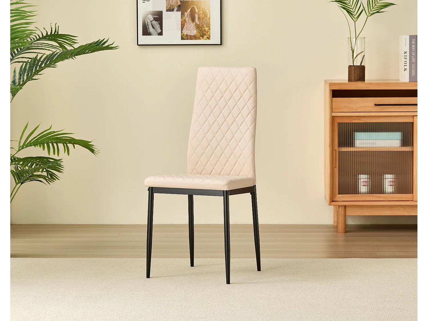 Colorado Dining Table with 4 Emily Leather Chairs - Champagne
