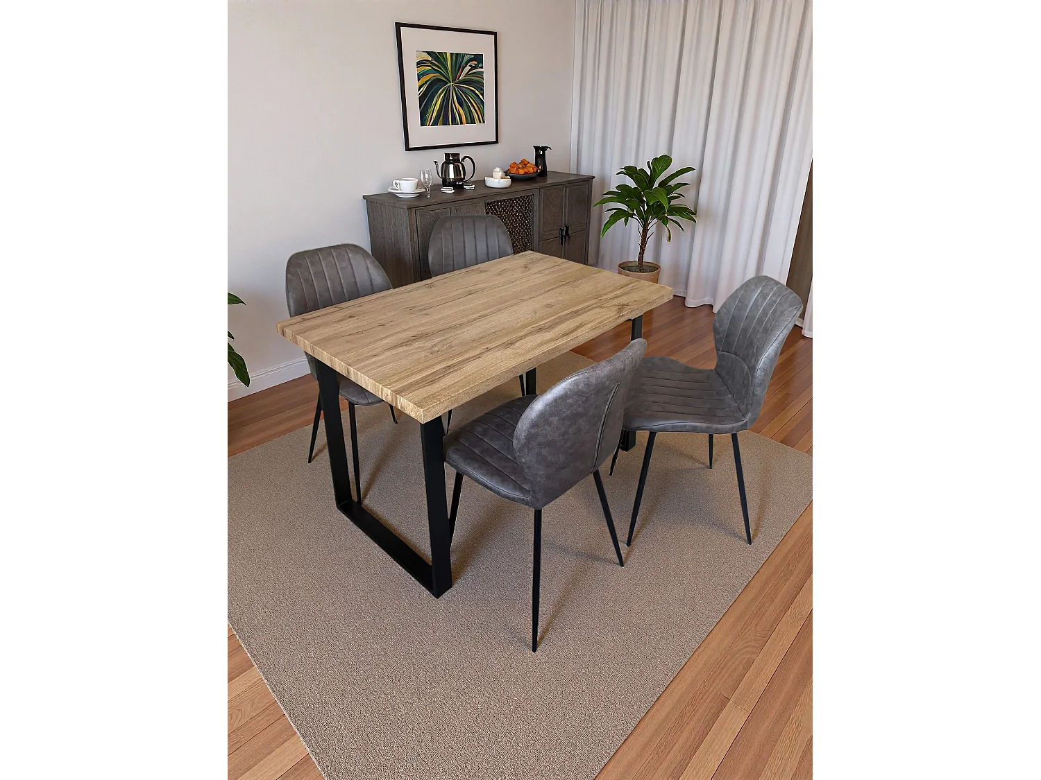 Colorado Dining Table with 4 Jaydn Leather Chairs - Grey