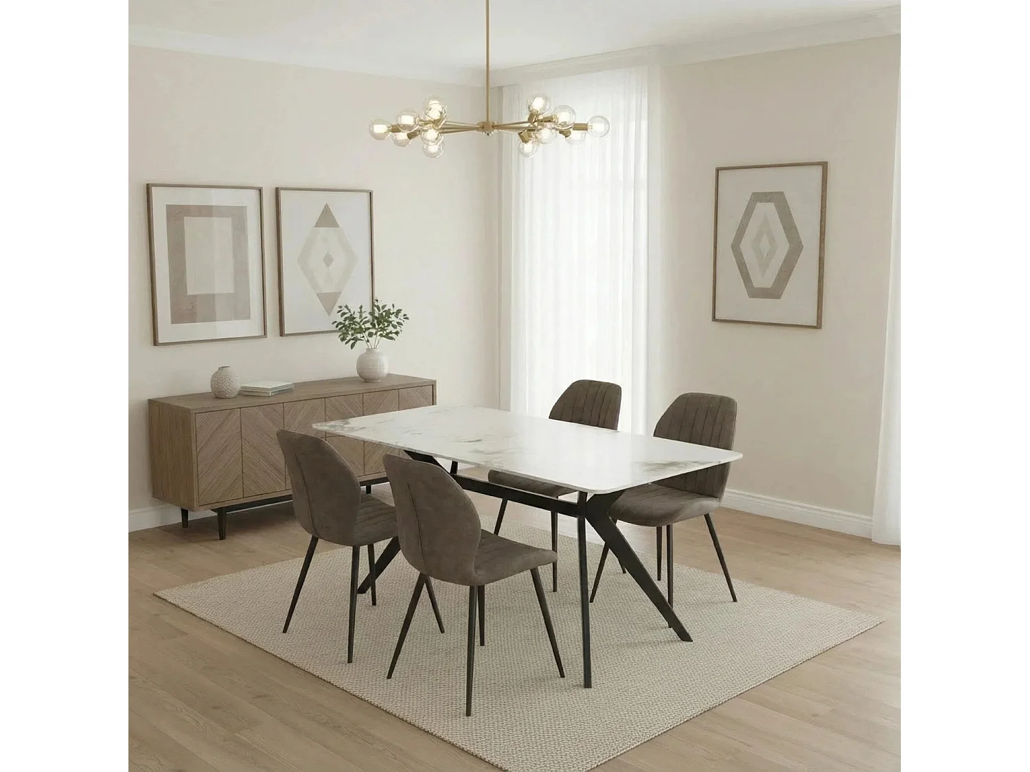 San Diego Marble Top Dining Table with Jaydn Leather Chairs - Grey