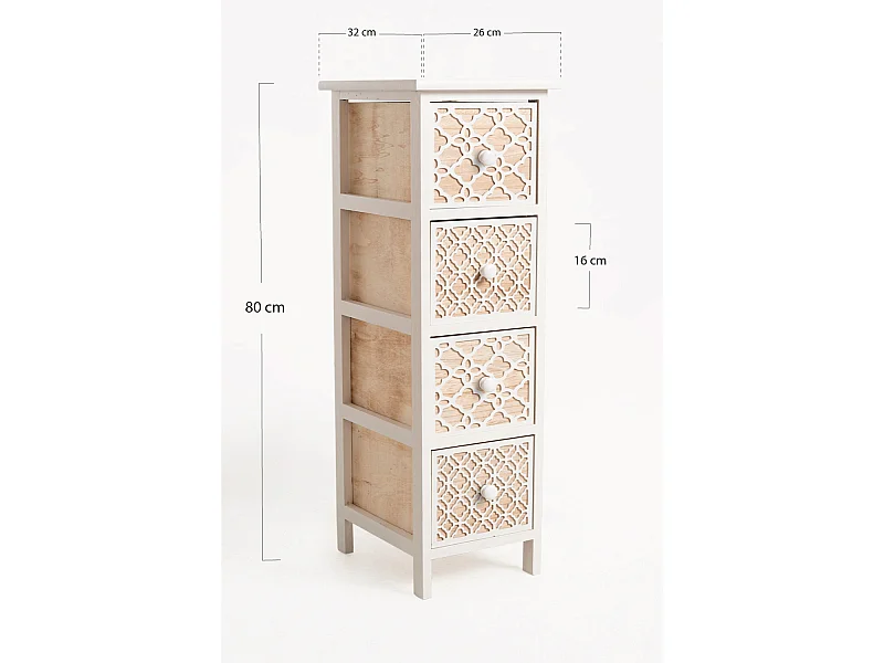 Muebles Auxiliares - Mueble Auxiliar Egle Blanco Estrecho 4 Cajones