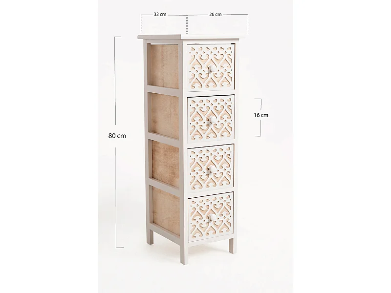 Muebles Auxiliares - Mueble Auxiliar Cloak Blanco Estrecho 4 Cajones