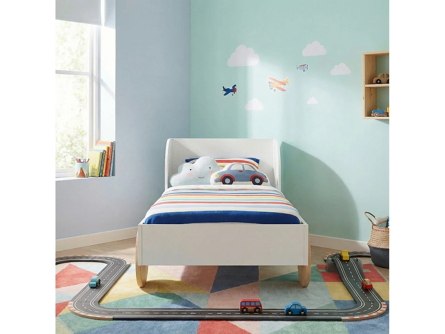 Noa & Nani Jonas Toddler Car Bed in White & Natural Pine