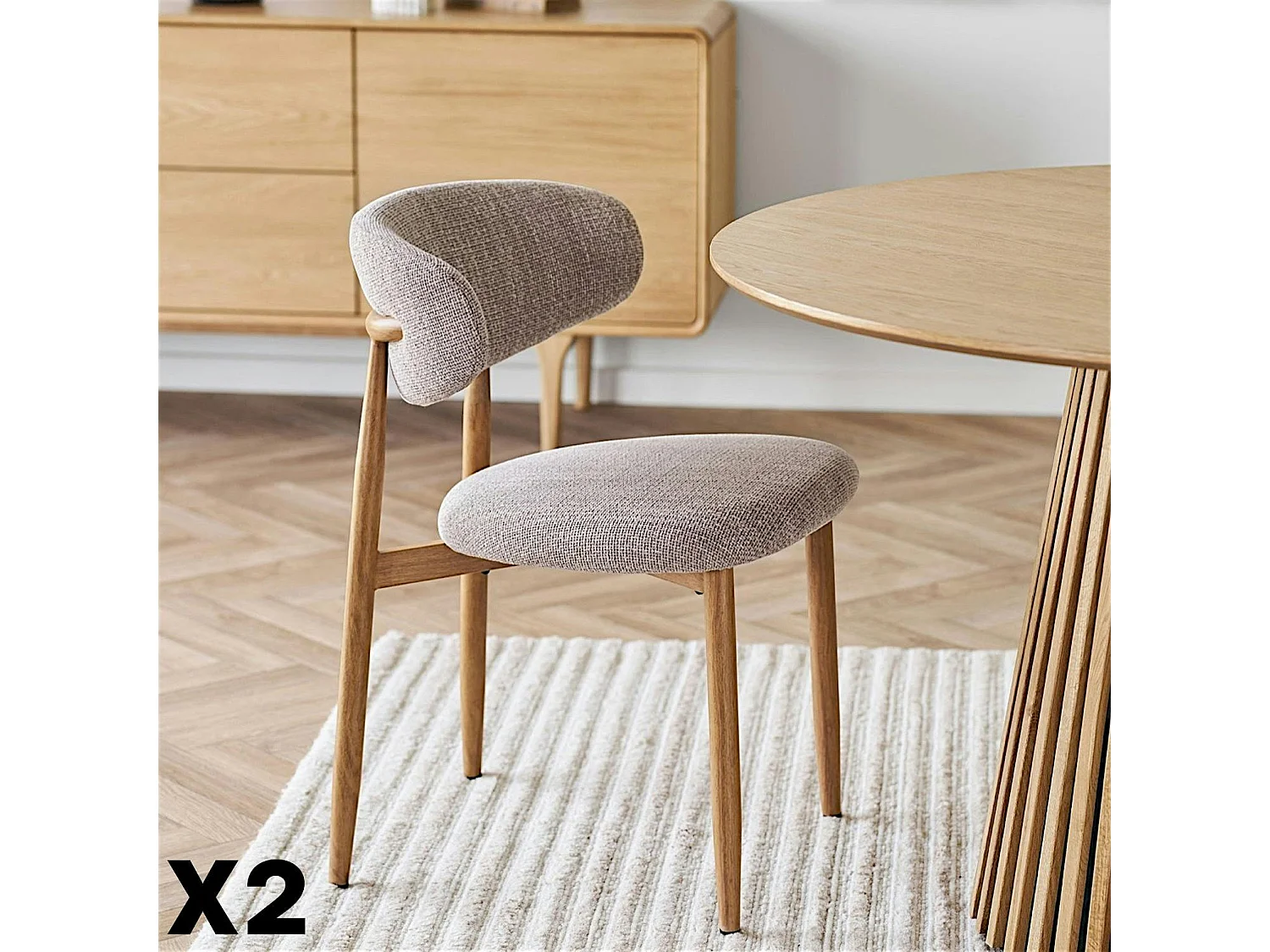 Chaise de salle à manger sable pieds effet bois clair (lot de 2) AMSTERDAM