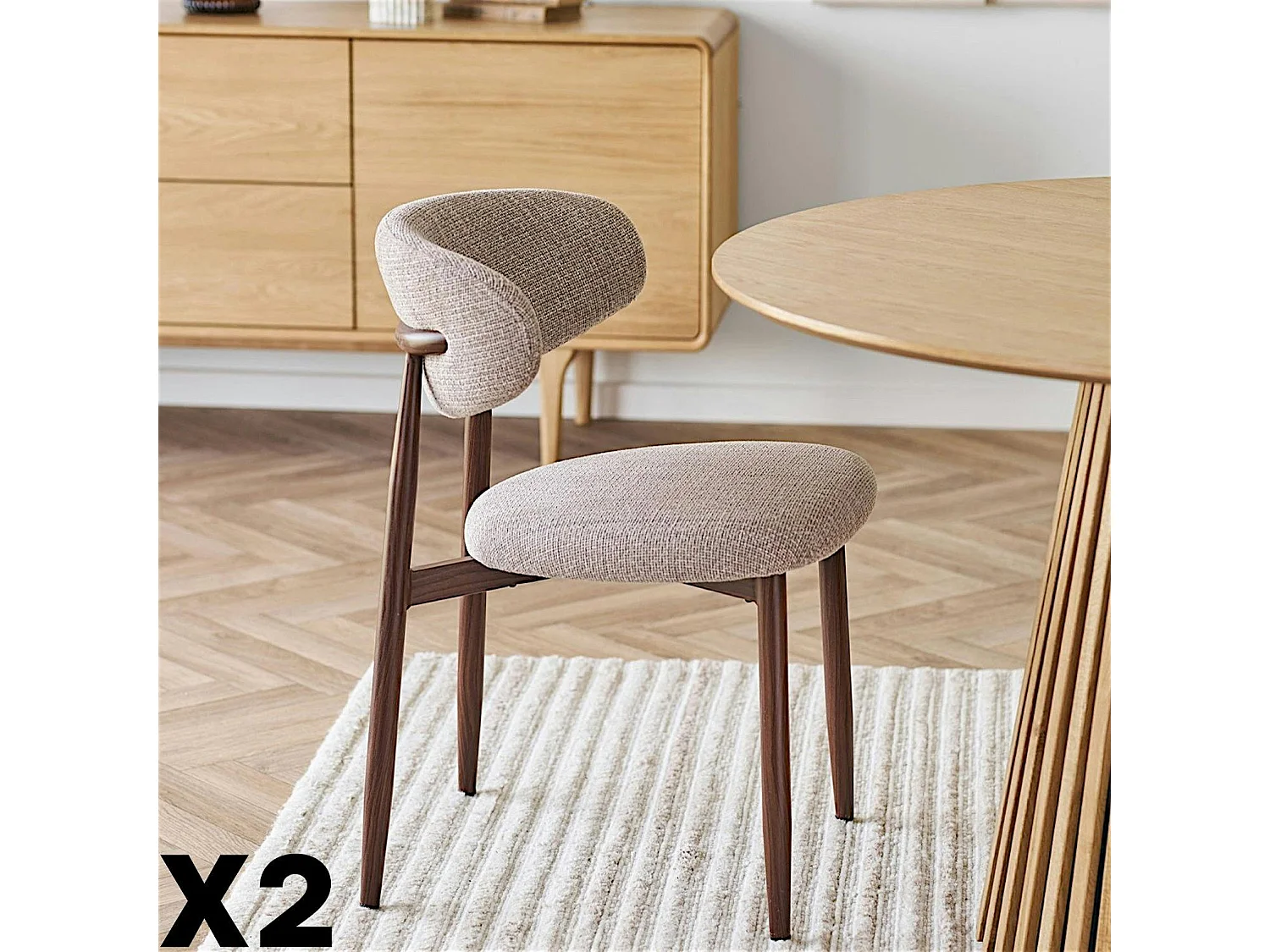 Chaise de salle à manger sable pieds effet bois foncé (lot de 2) AMSTERDAM