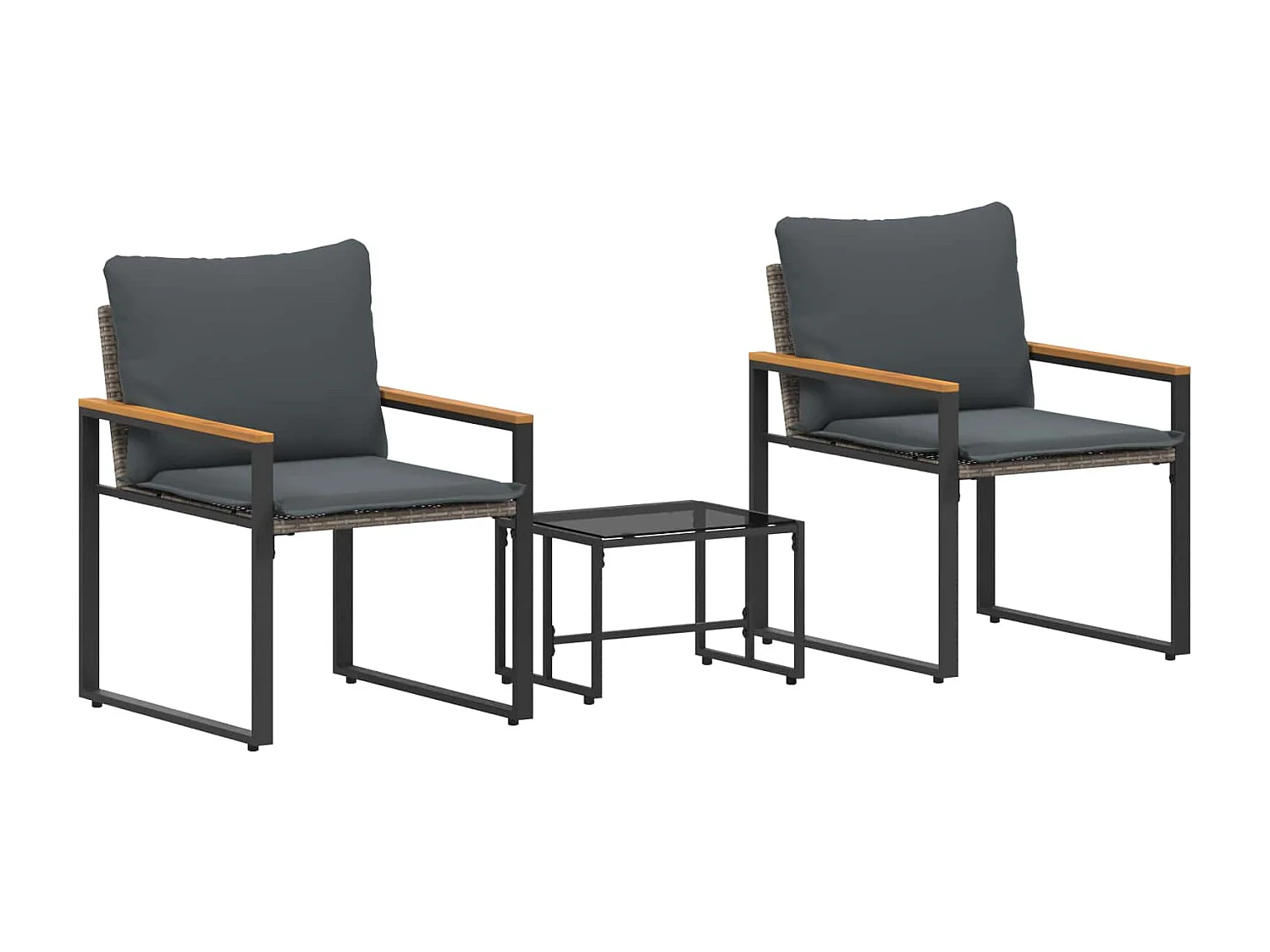 Juegos de muebles con cojín 3 pcs Gris y Gris Oscuro Ratán