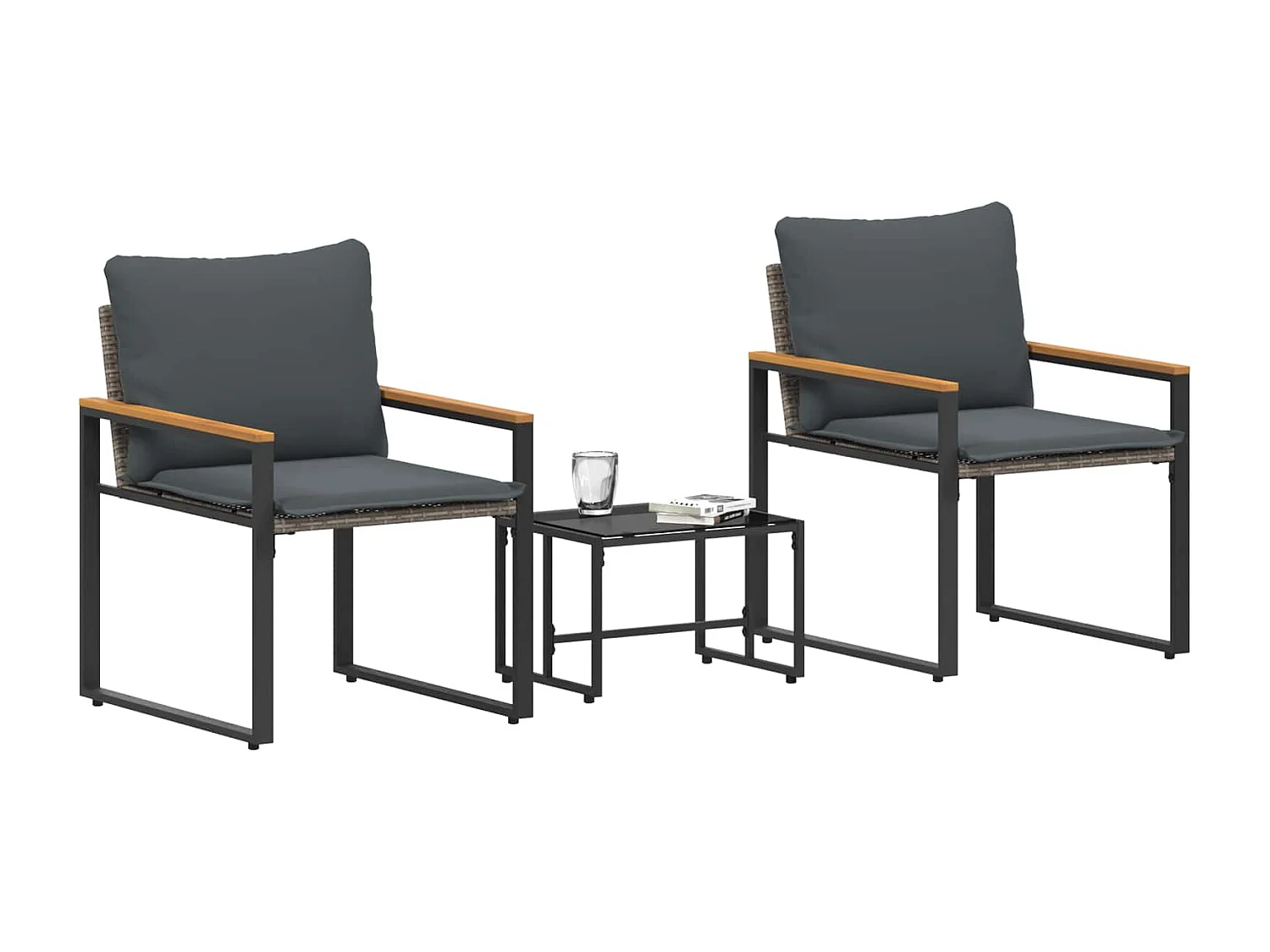 Juegos de muebles con cojín 3 pcs Gris y Gris Oscuro Ratán