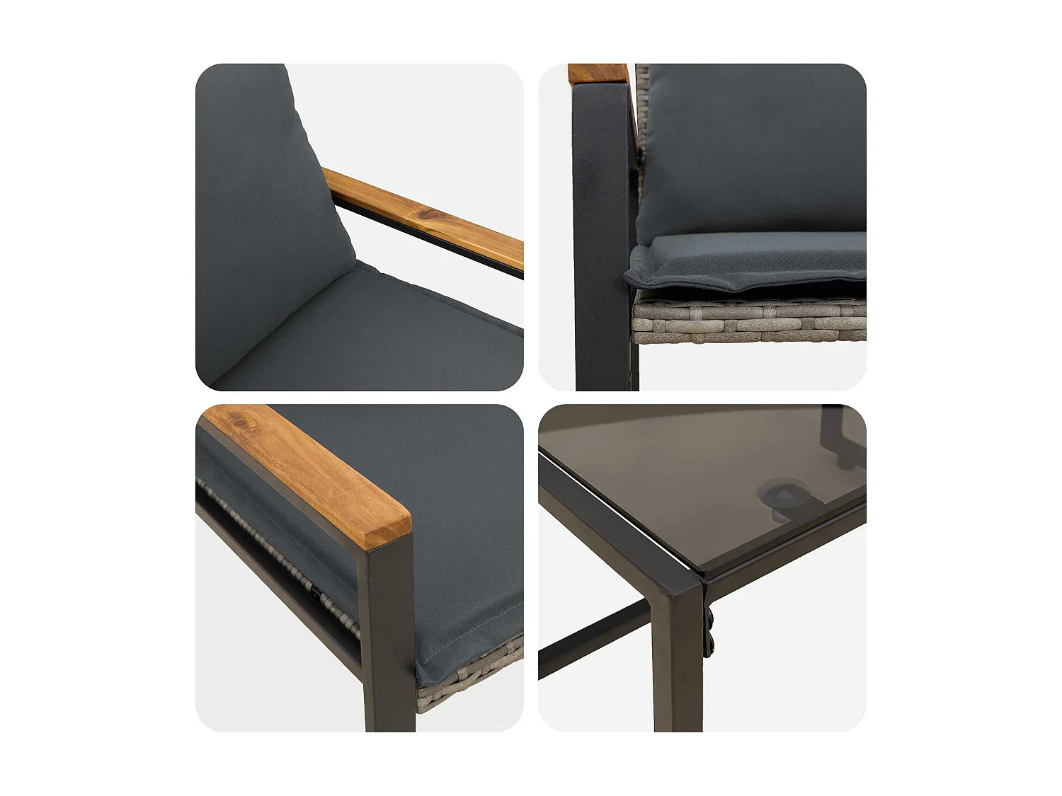 Juegos de muebles con cojín 3 pcs Gris y Gris Oscuro Ratán