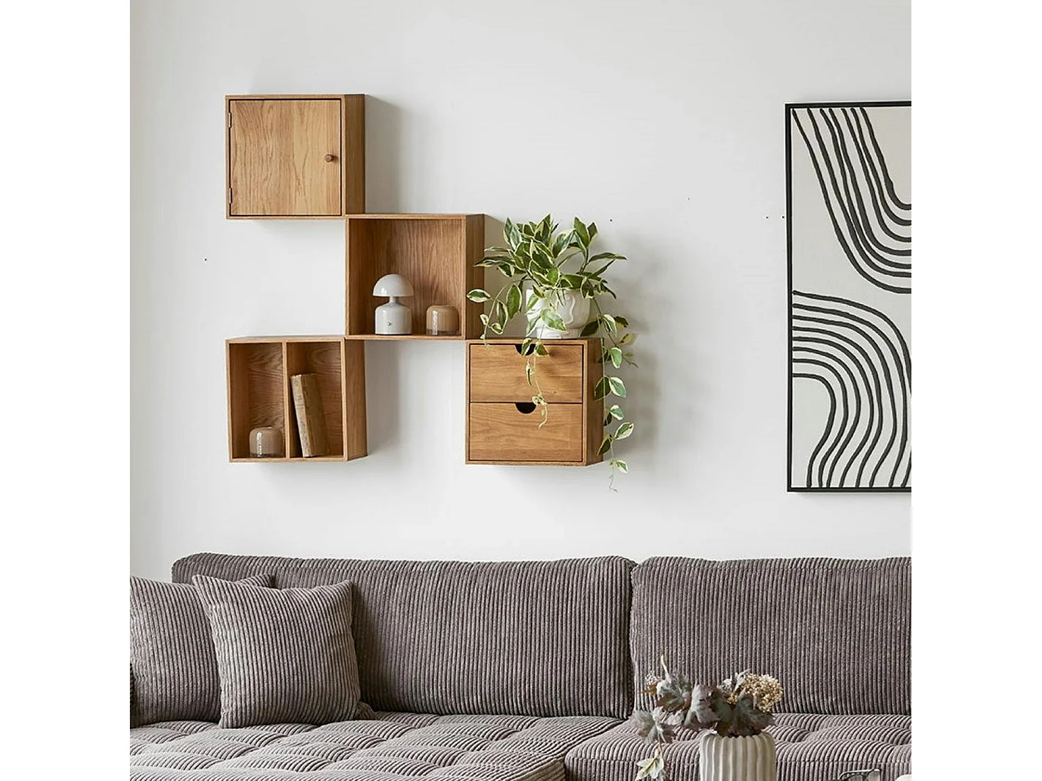 Etagère cube avec porte en bois de chêne 30 cm VARDE
