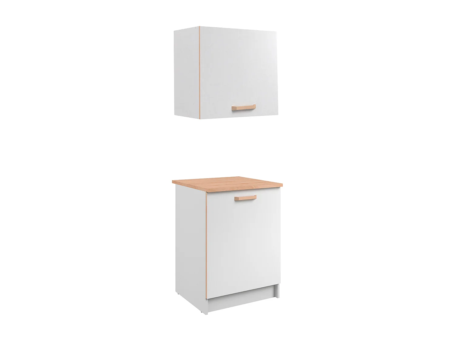 Caissons de cuisine - 1 meuble bas & 1 meuble haut - 2 portes - Blanc brillant et naturel clair - TRATTORIA