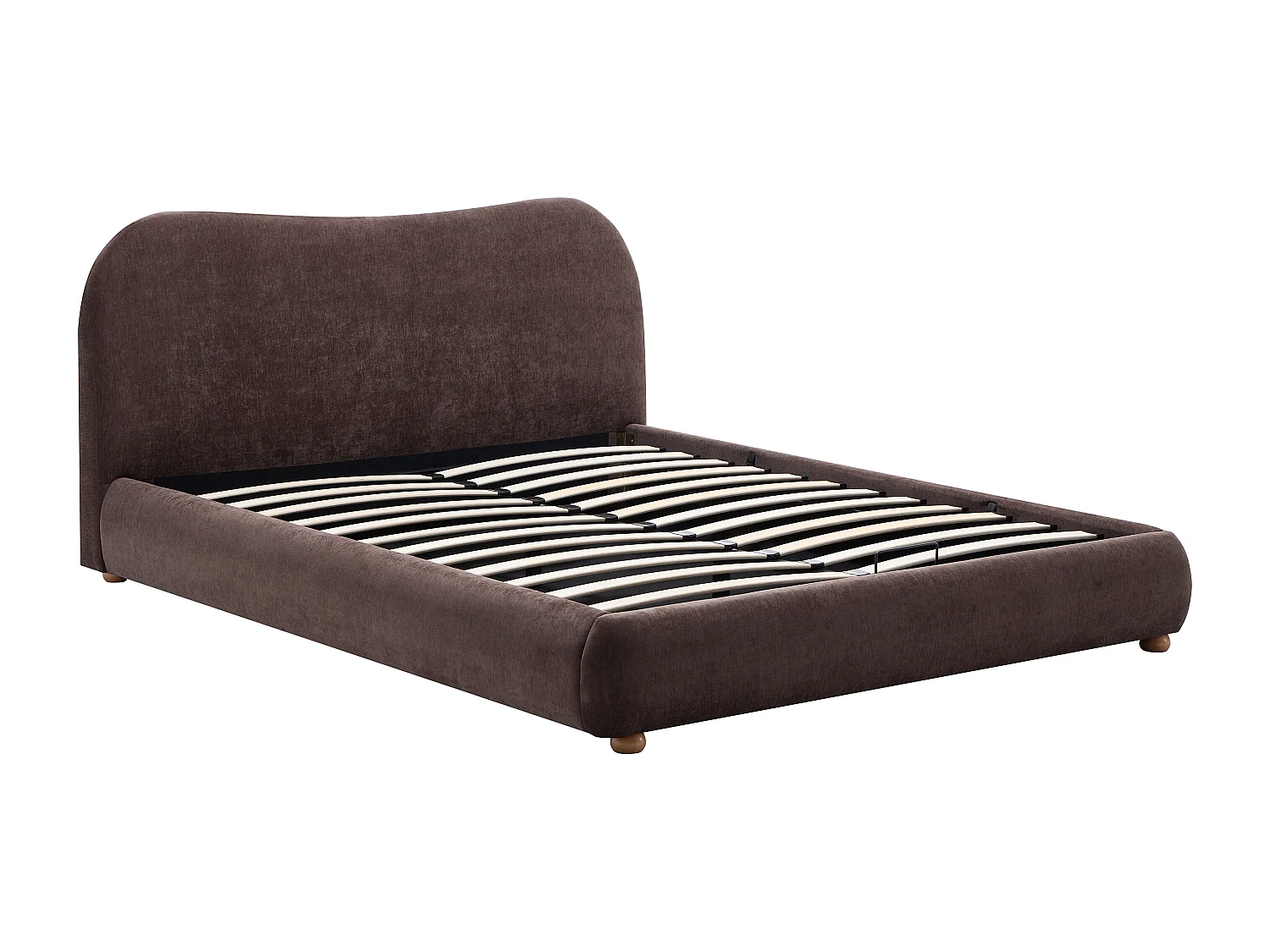 Lit coffre 160 x 200 cm - Tissu chenille - Marron - VANARI
