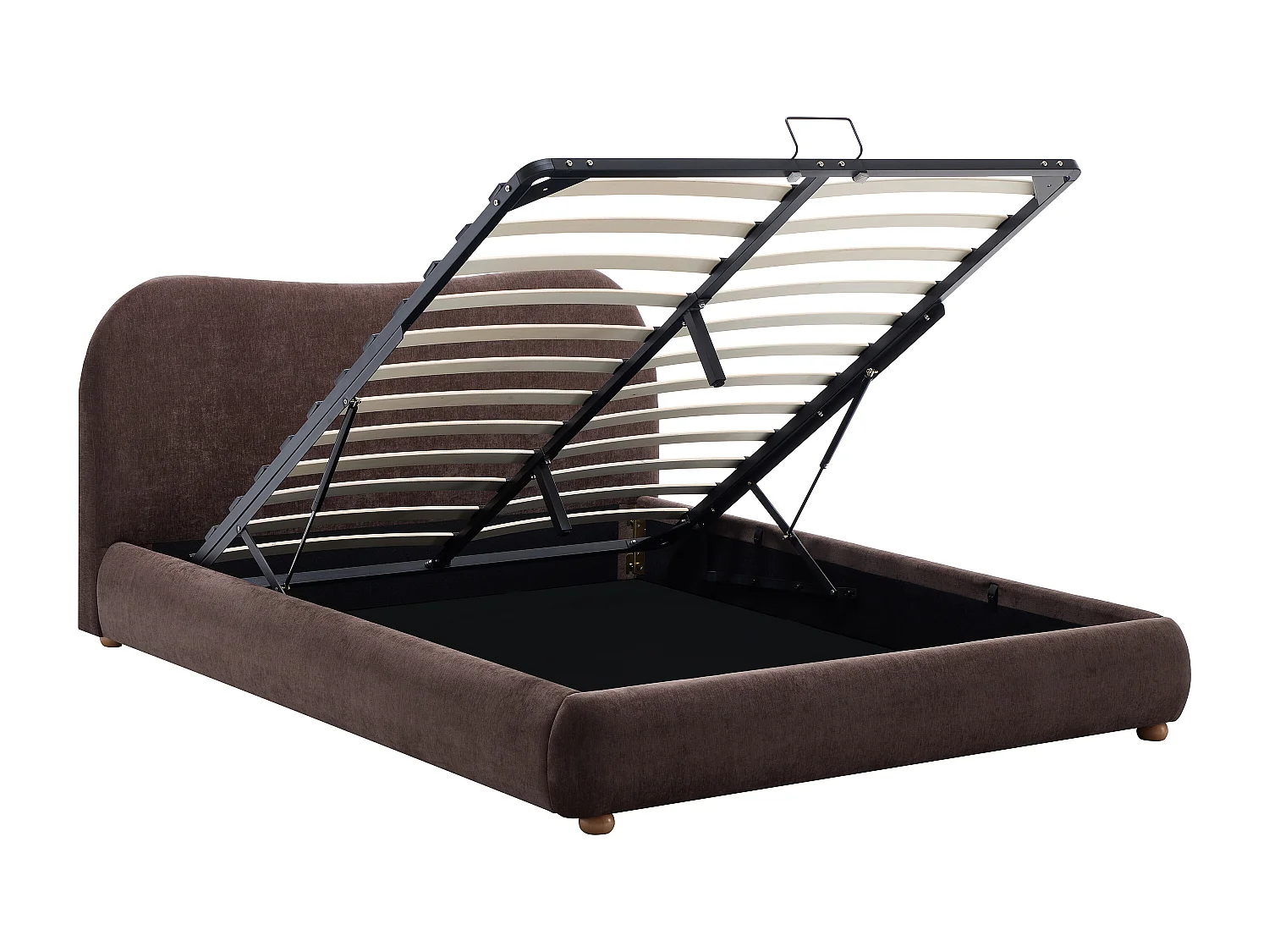 Lit coffre 160 x 200 cm - Tissu chenille - Marron - VANARI