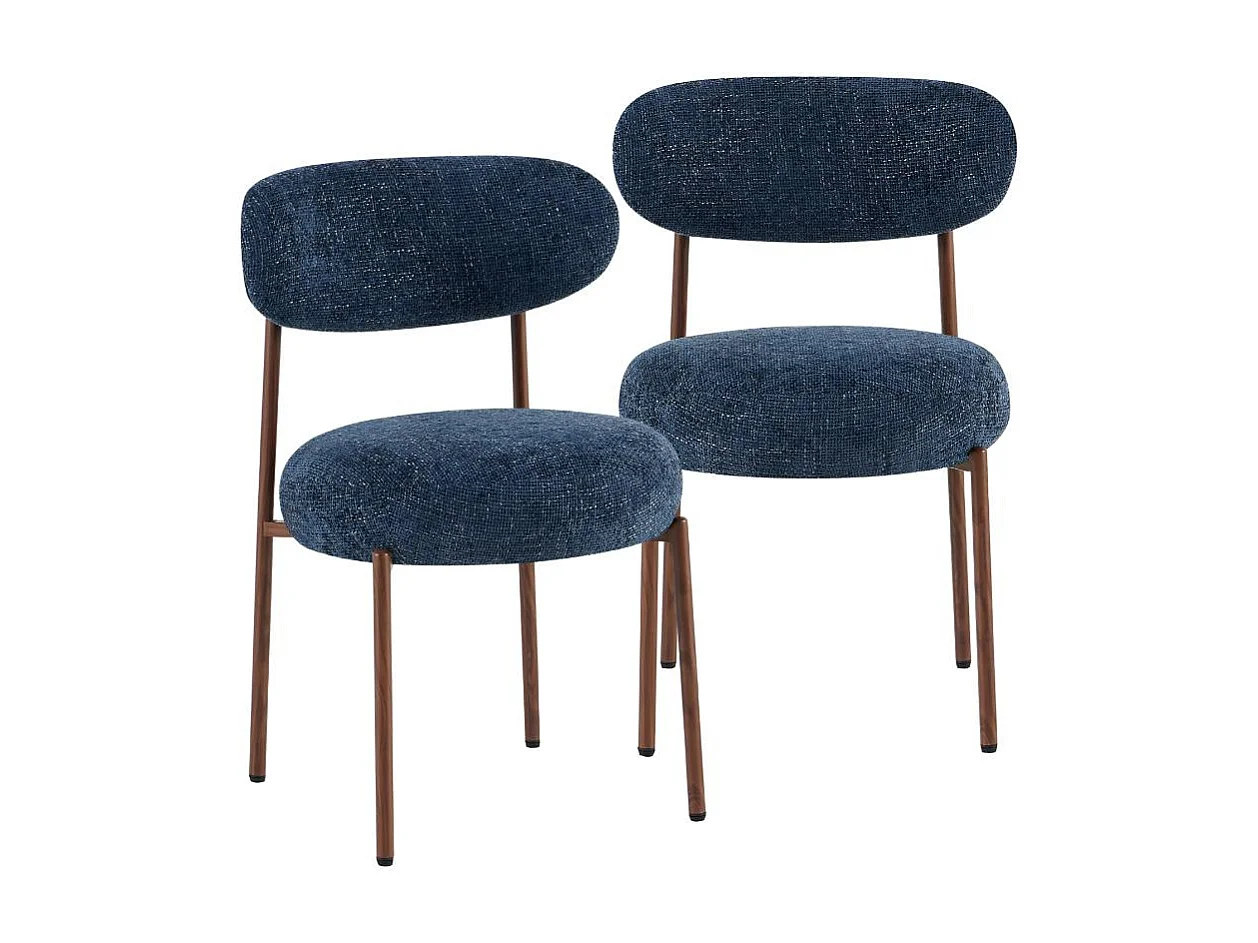 Chaise en tissu bleu et pieds en métal effet bois Janis (lot de 2)