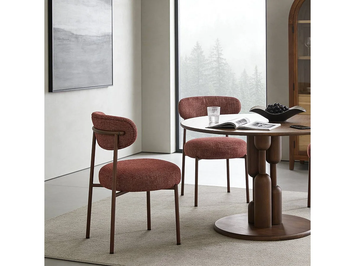 Chaise en tissu acajou chiné et pieds en métal effet bois Janis (lot de 2)