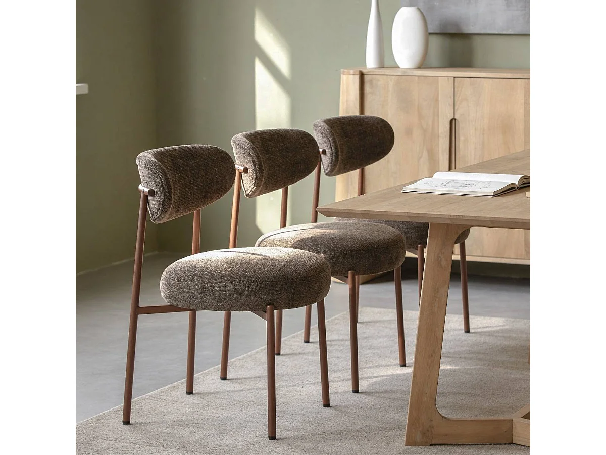 Chaise en tissu marron et pieds en métal effet bois Janis (lot de 2)