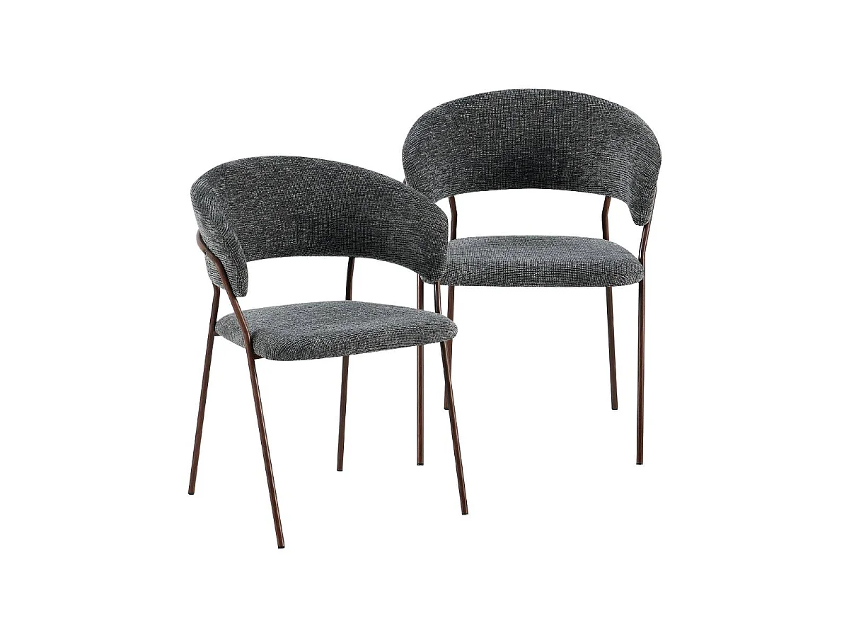 Chaise arrondie tissu gris chiné et pieds en métal effet bois Kanoa (lot de 2)
