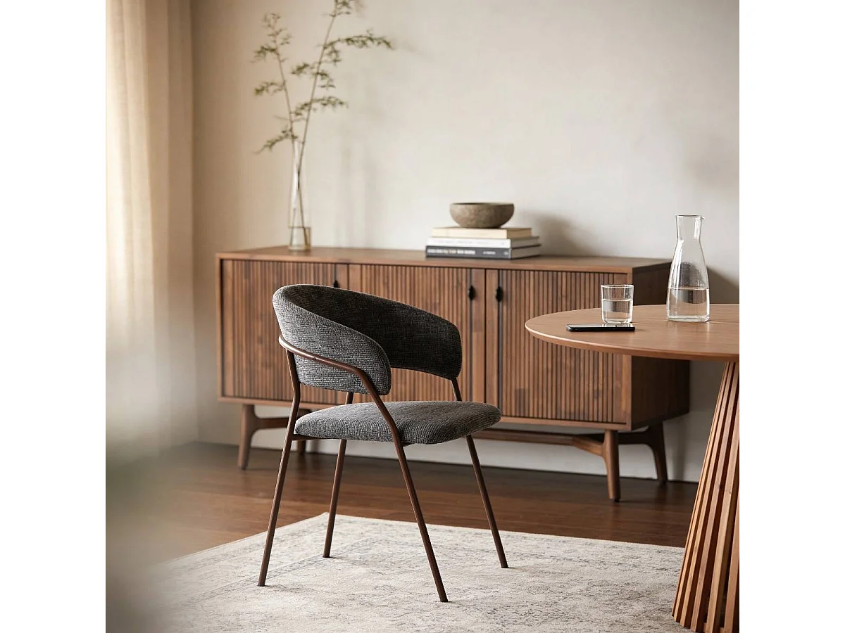 Chaise arrondie tissu gris chiné et pieds en métal effet bois Kanoa (lot de 2)