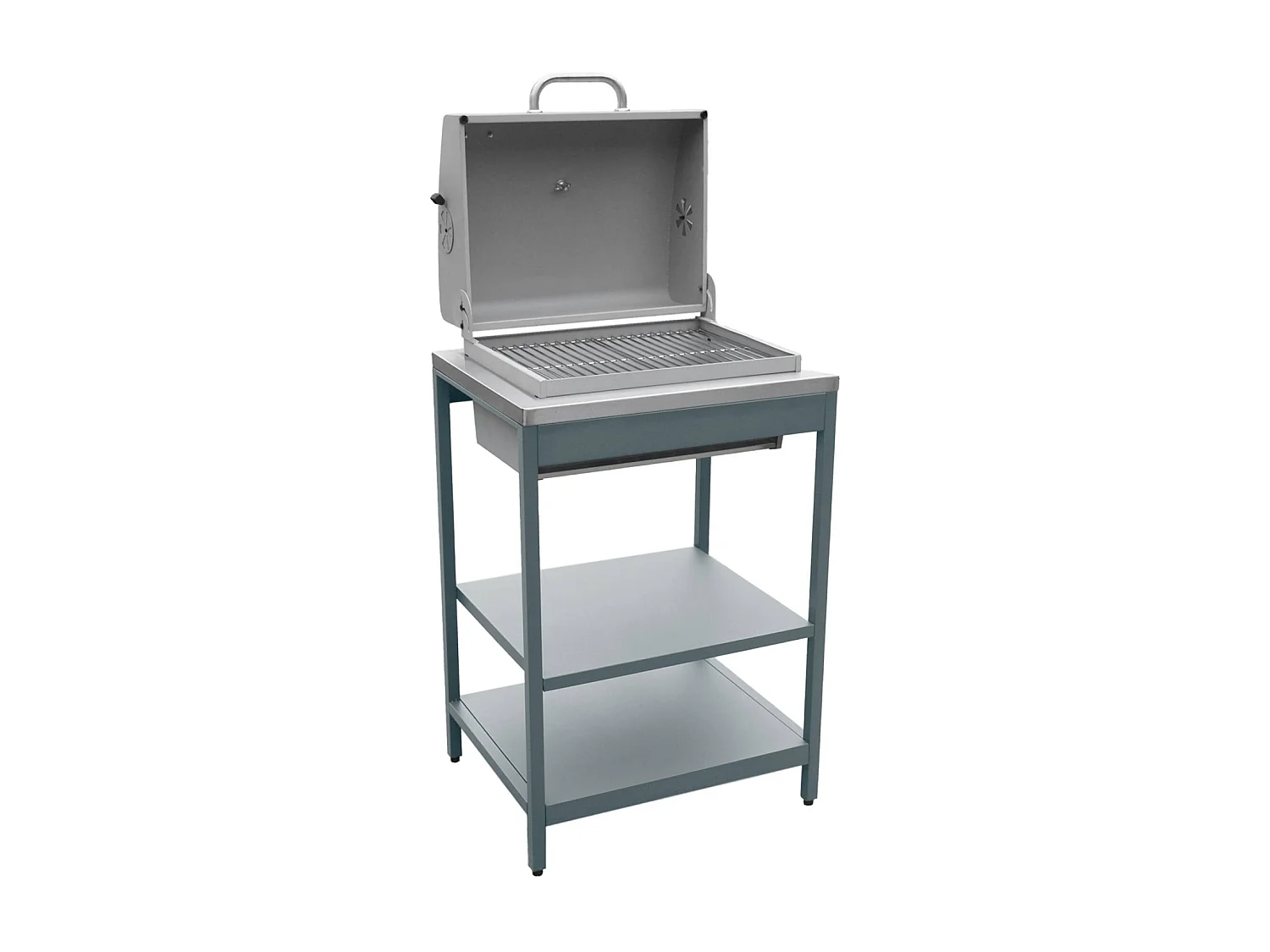 Barbacoa de carbón, 2 estantes azul gris