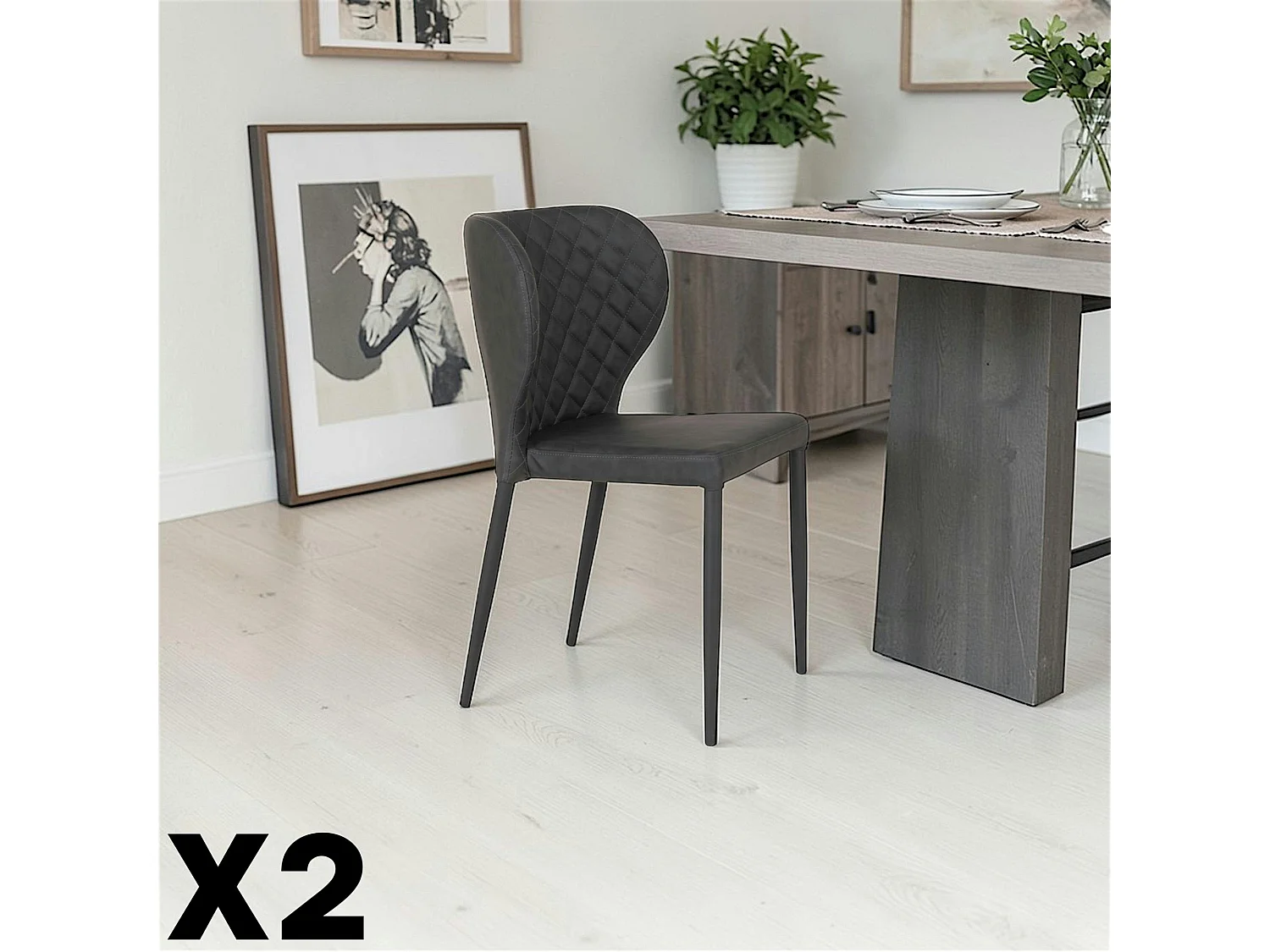 Chaise gris anthracite à surpiqûres (lot de 2) TORANO