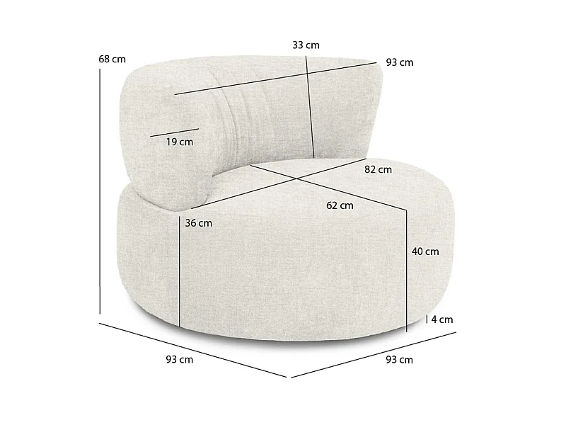 Fauteuil pivotant 360° en tissu chiné écru et pied en métal - TALIA