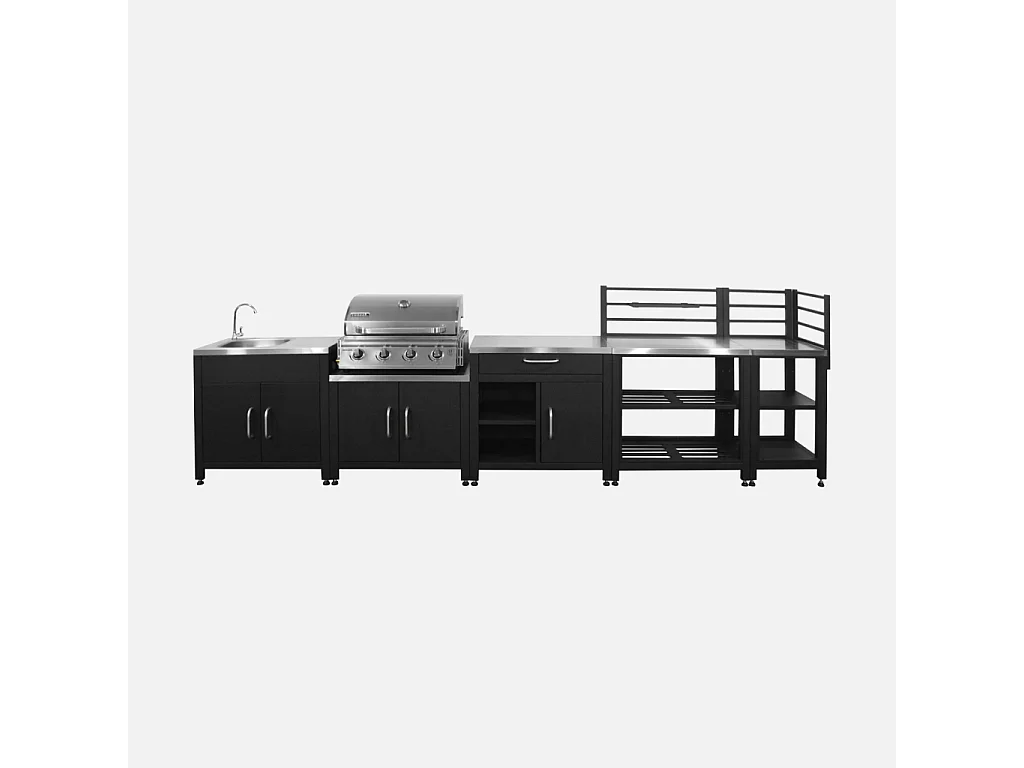 Cocina exterior 5 módulos de acero inoxidable con barbacoa gas plata