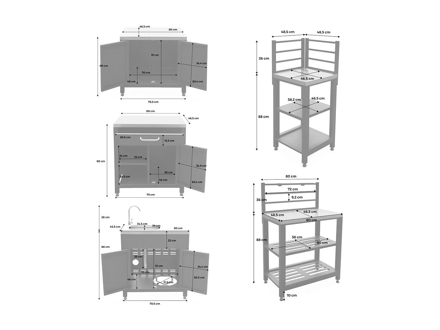 Cocina exterior 5 módulos de acero inoxidable con barbacoa gas plata