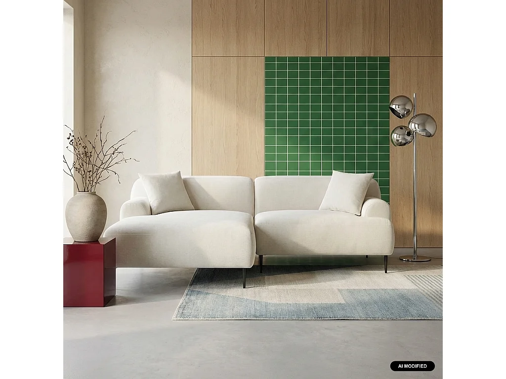 Canapé d'angle gauche 3 places en tissu crème WATSON