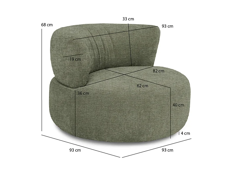 Fauteuil pivotant 360° en tissu chiné vert et pied en métal - TALIA