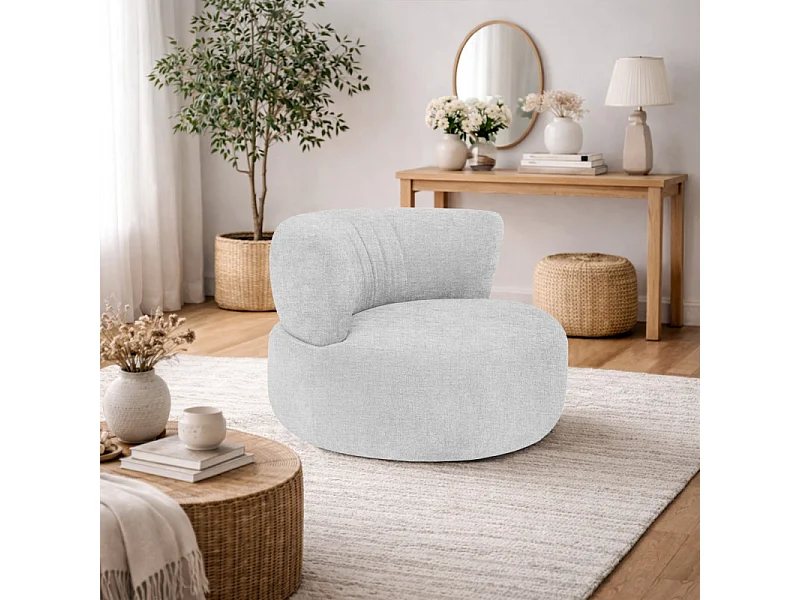 Fauteuil rond pivotant 360° en tissu chiné gris clair - TALIA