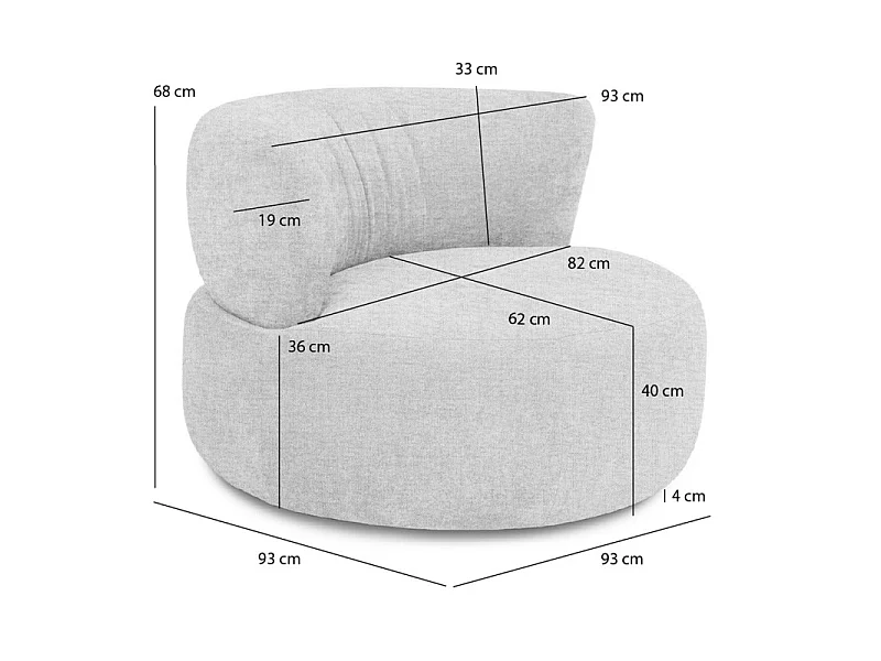 Fauteuil rond pivotant 360° en tissu chiné gris clair - TALIA
