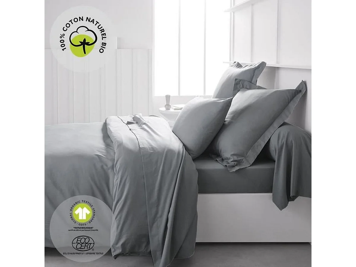 TODAY Drap housse 160 x 200 cm bonnet 30 cm en coton bio - Acier