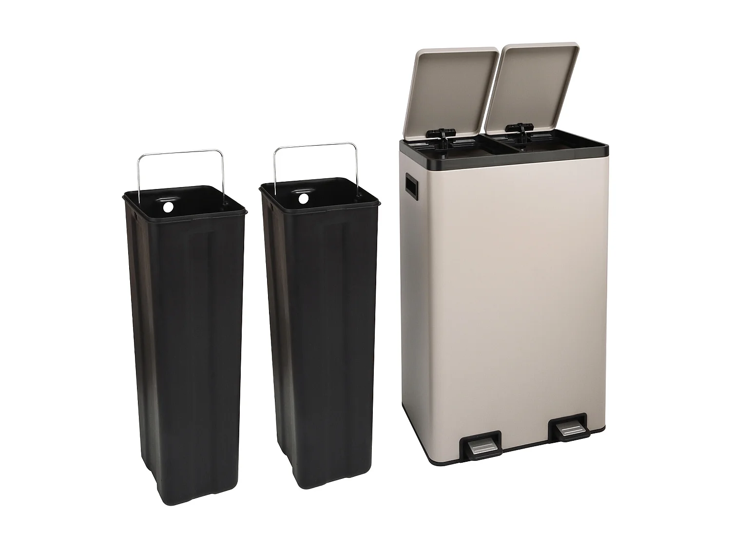 Système de tri des déchets TMH2X30, 2x30L, 2 compartiments, poubelle en acier thermolaqué taupe