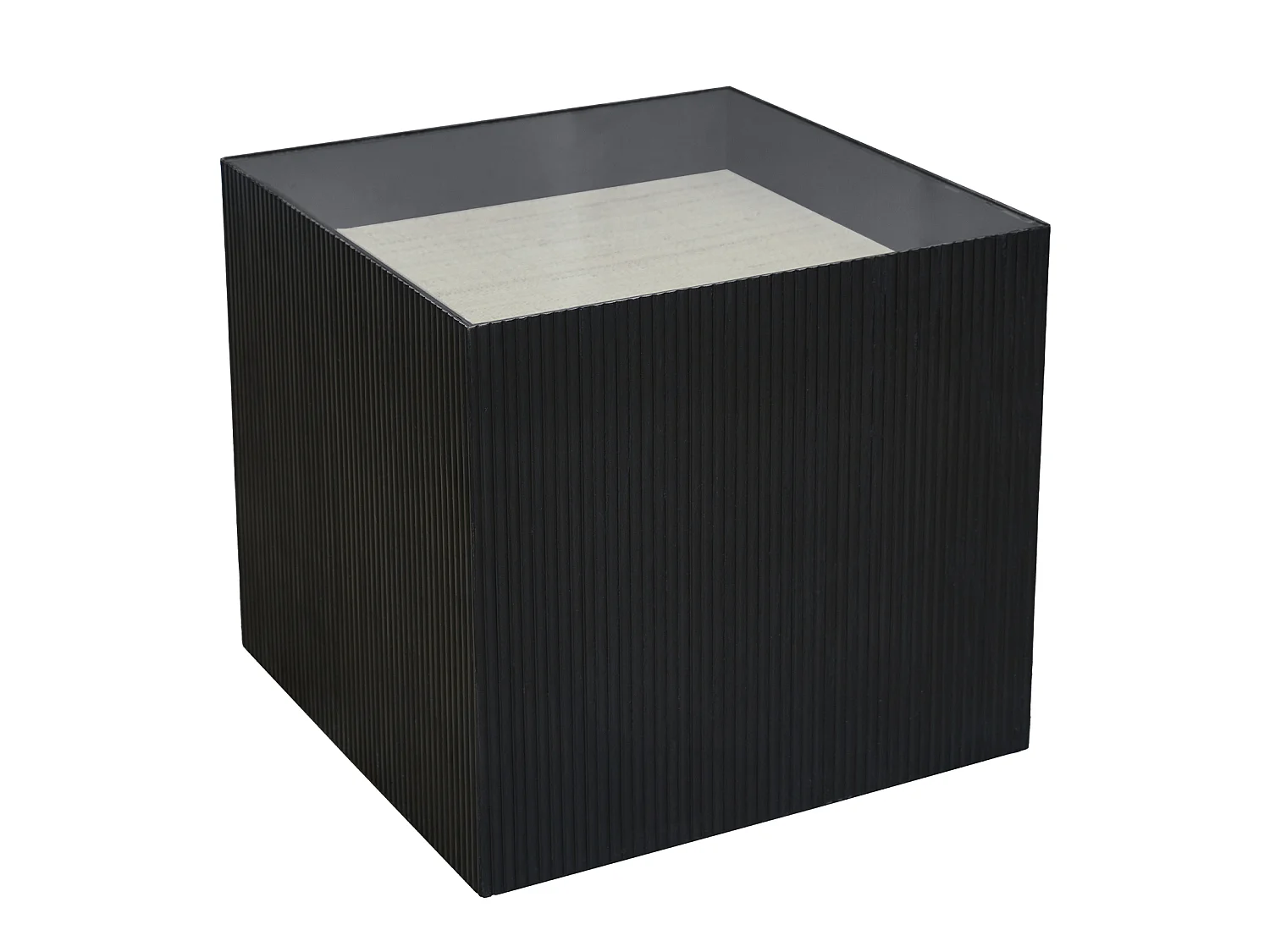 Table d'appoint SVITA EVA table de salon carrée 50x50 cm aspect rotin bois de paulownia noir/naturel