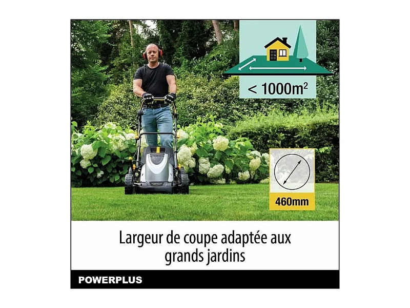 Tondeuse a gazon électrique - POWERPLUS - POWPG6290 - 1800 W - 460 mm Ø - Avec ramassage, mulching et éjection Arriere