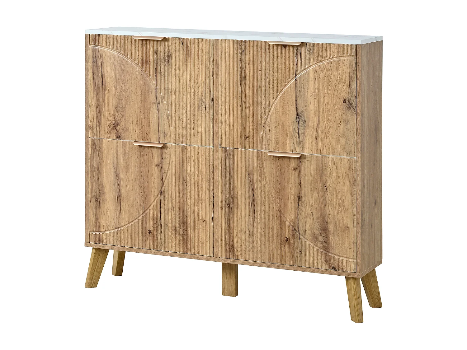 Meuble à chaussures à 4 portes - Plateau effet marbre - Couleur bois