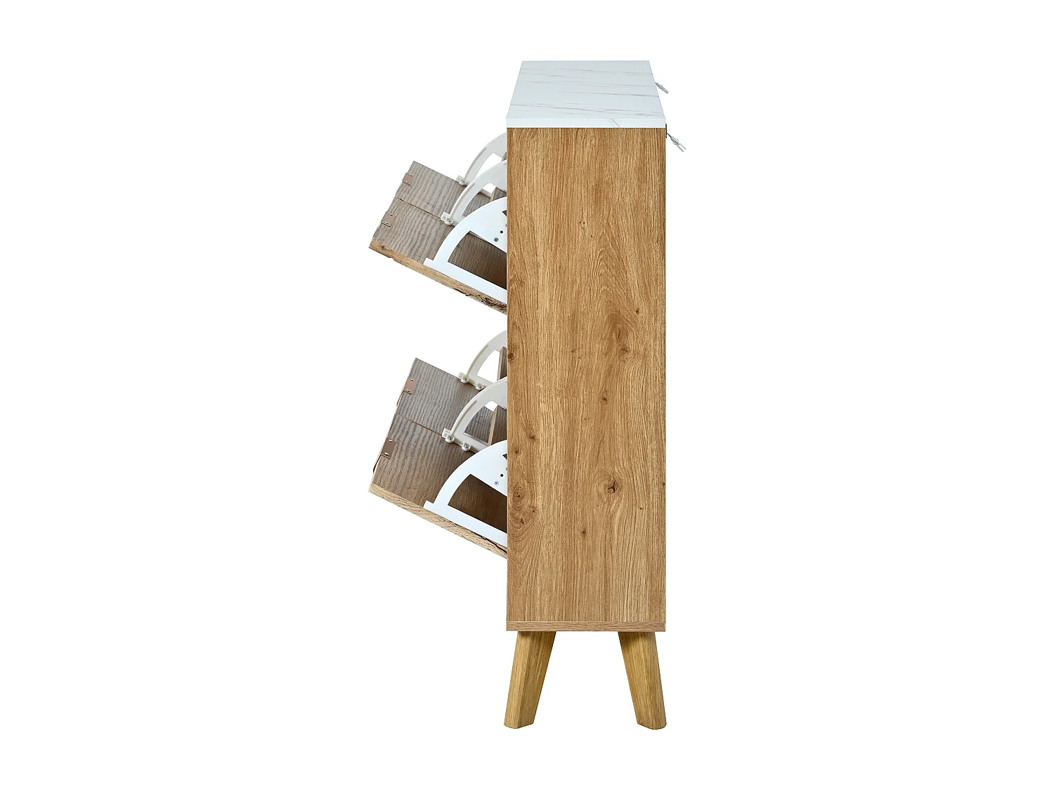 Meuble à chaussures à 4 portes - Plateau effet marbre - Couleur bois