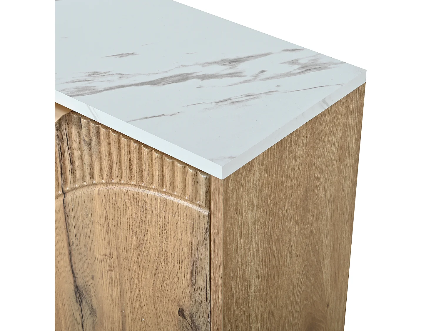 Meuble à chaussures à 4 portes - Plateau effet marbre - Couleur bois