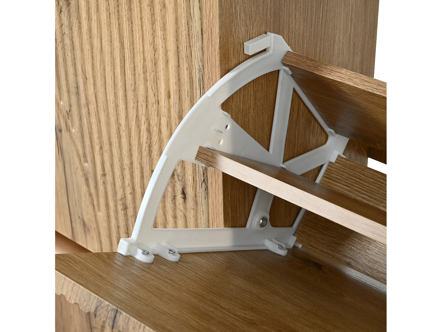 Meuble à chaussures à 4 portes - Plateau effet marbre - Couleur bois