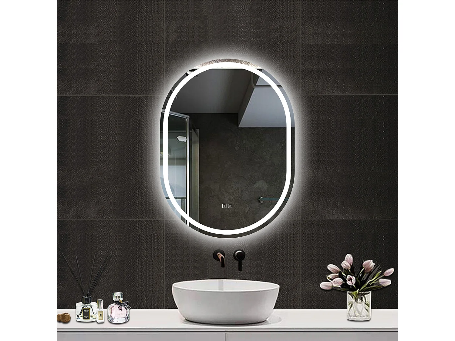 AICA Espelho de Banho LED 3 Cores com Antiembaçante,Bluetooth,Regulagem Contínua e Memória,60×80cm