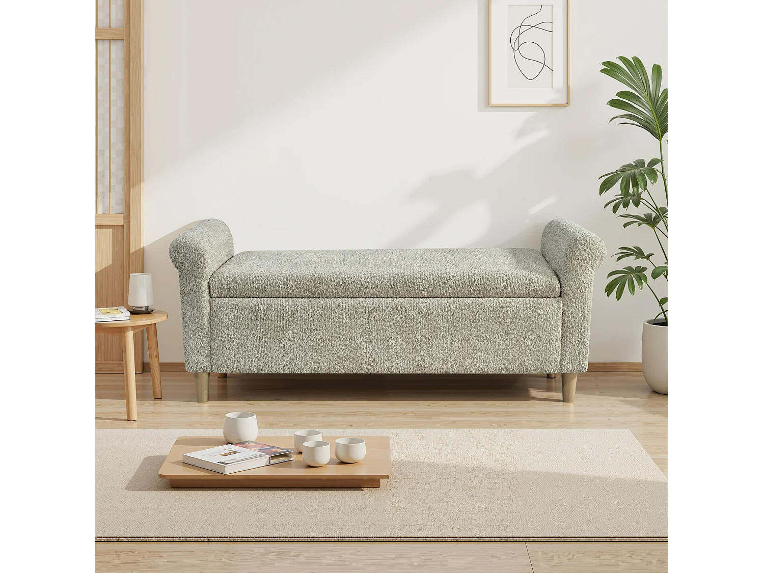Pouf de rangement ottoman en tissu camel 127 x 51 x 52 cm