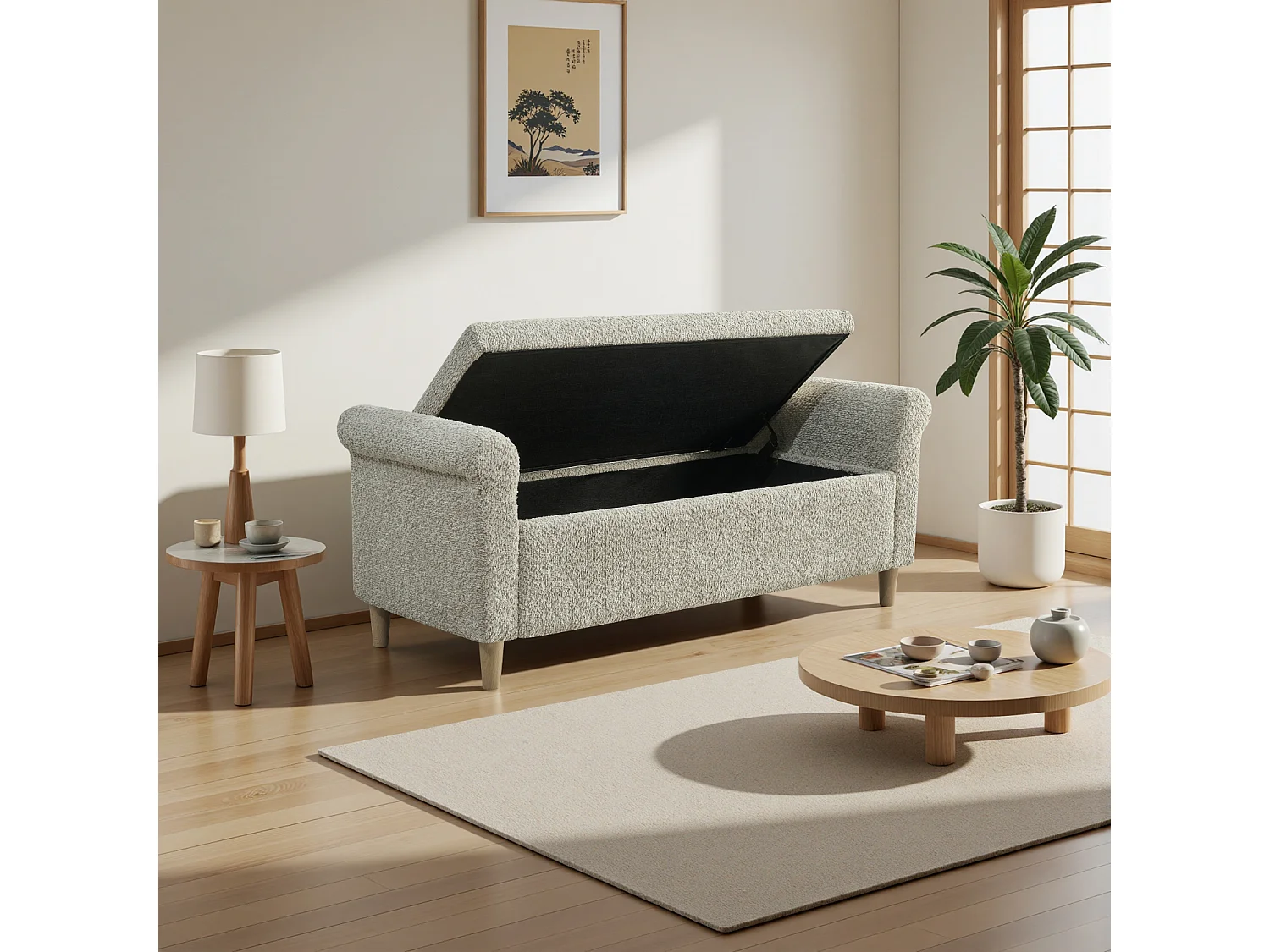 Pouf de rangement ottoman en tissu camel 127 x 51 x 52 cm