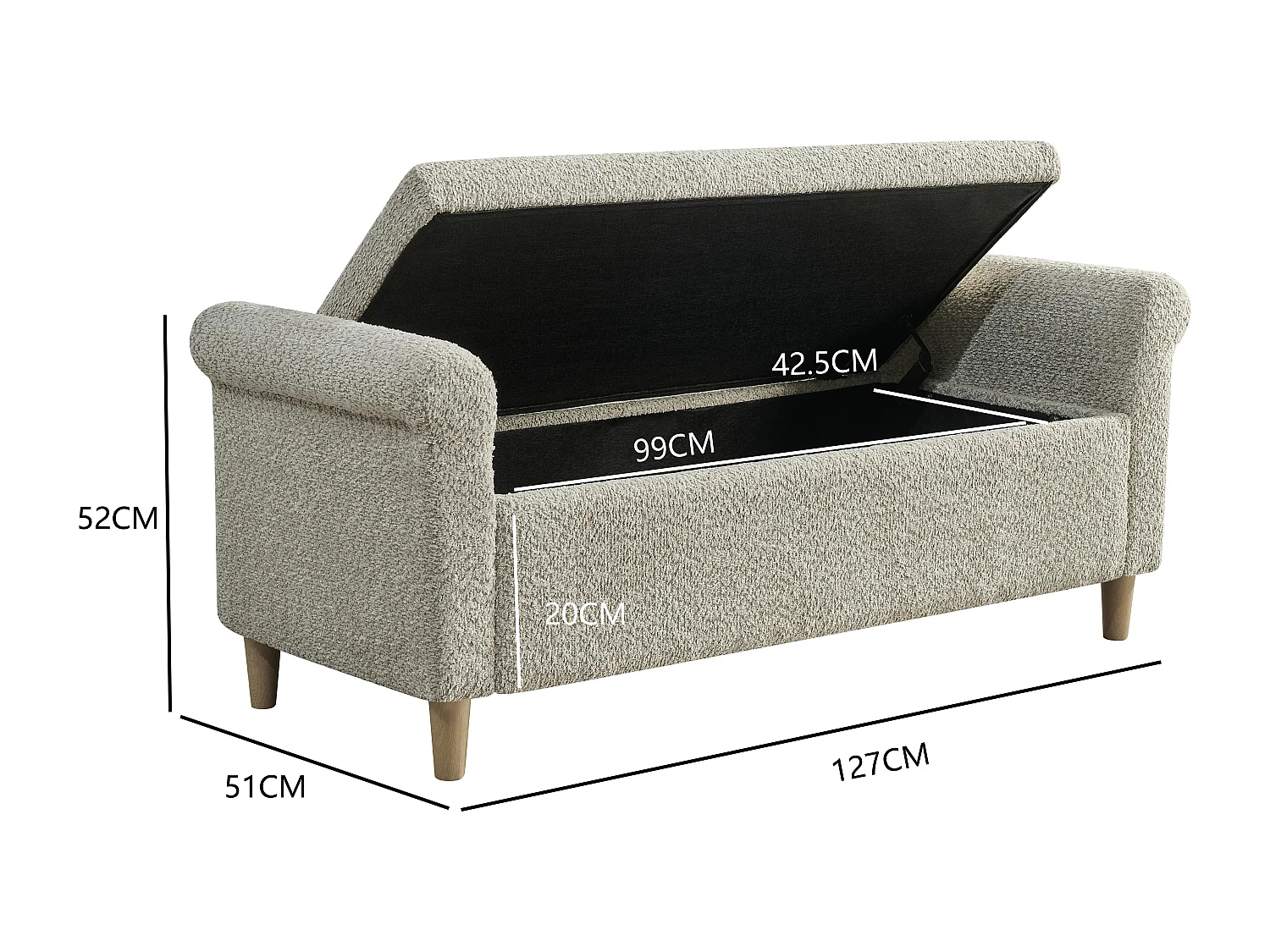 Pouf de rangement ottoman en tissu camel 127 x 51 x 52 cm