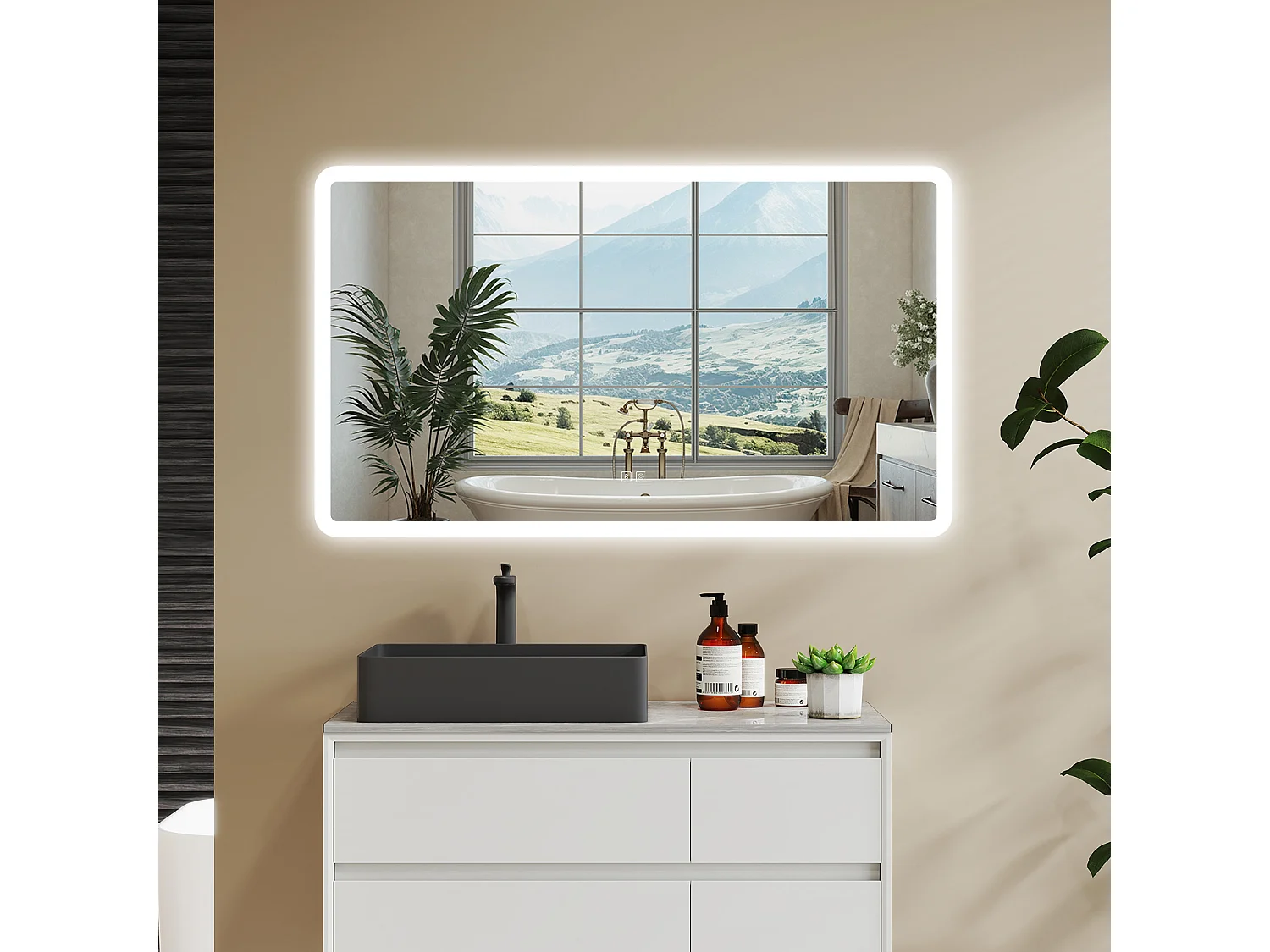 AICA Espelho de Banho Inteligente LED 3 Cores 120×70cm,Antiembaçante,Bluetooth,Regulagem Contínua e Memória de Configuração