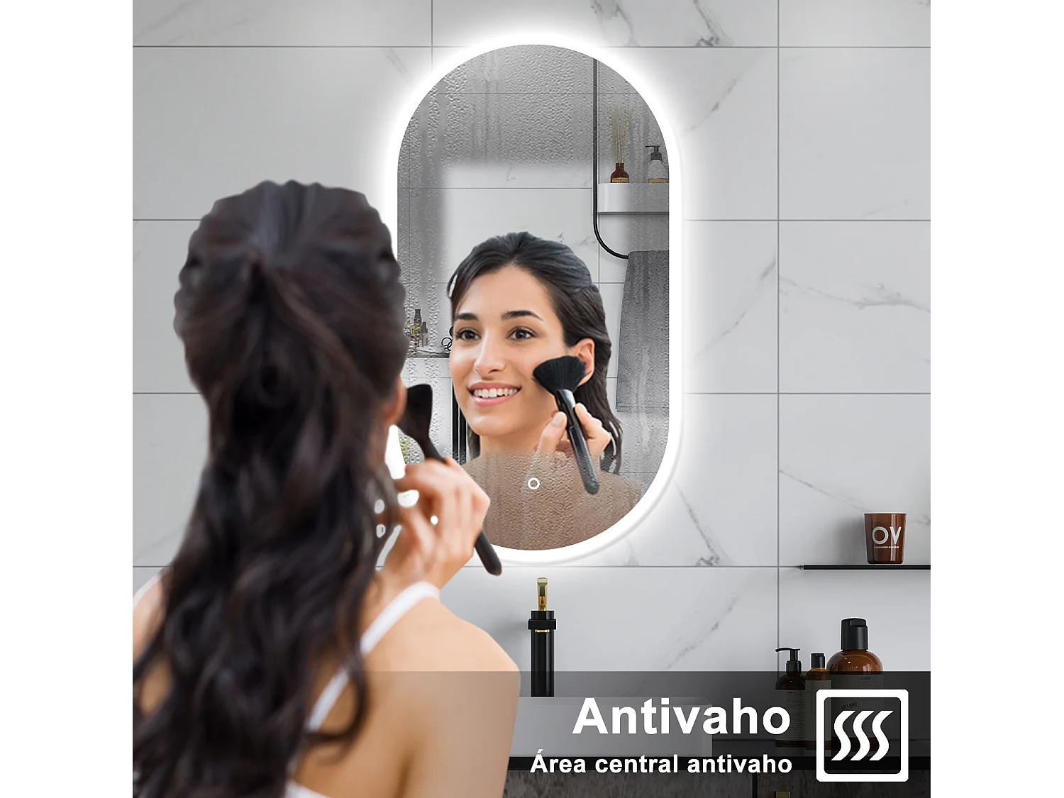 AICA Espelho de Banho com LED Branco,45×90cm,Antiembaçante,Regulagem Contínua e Memória