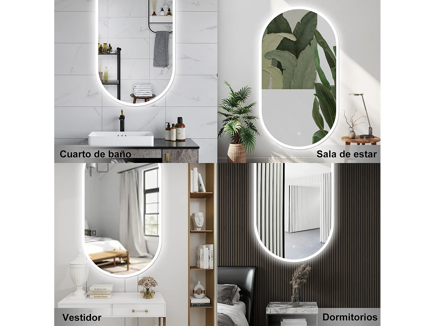 AICA Espelho de Banho com LED Branco,45×90cm,Antiembaçante,Regulagem Contínua e Memória
