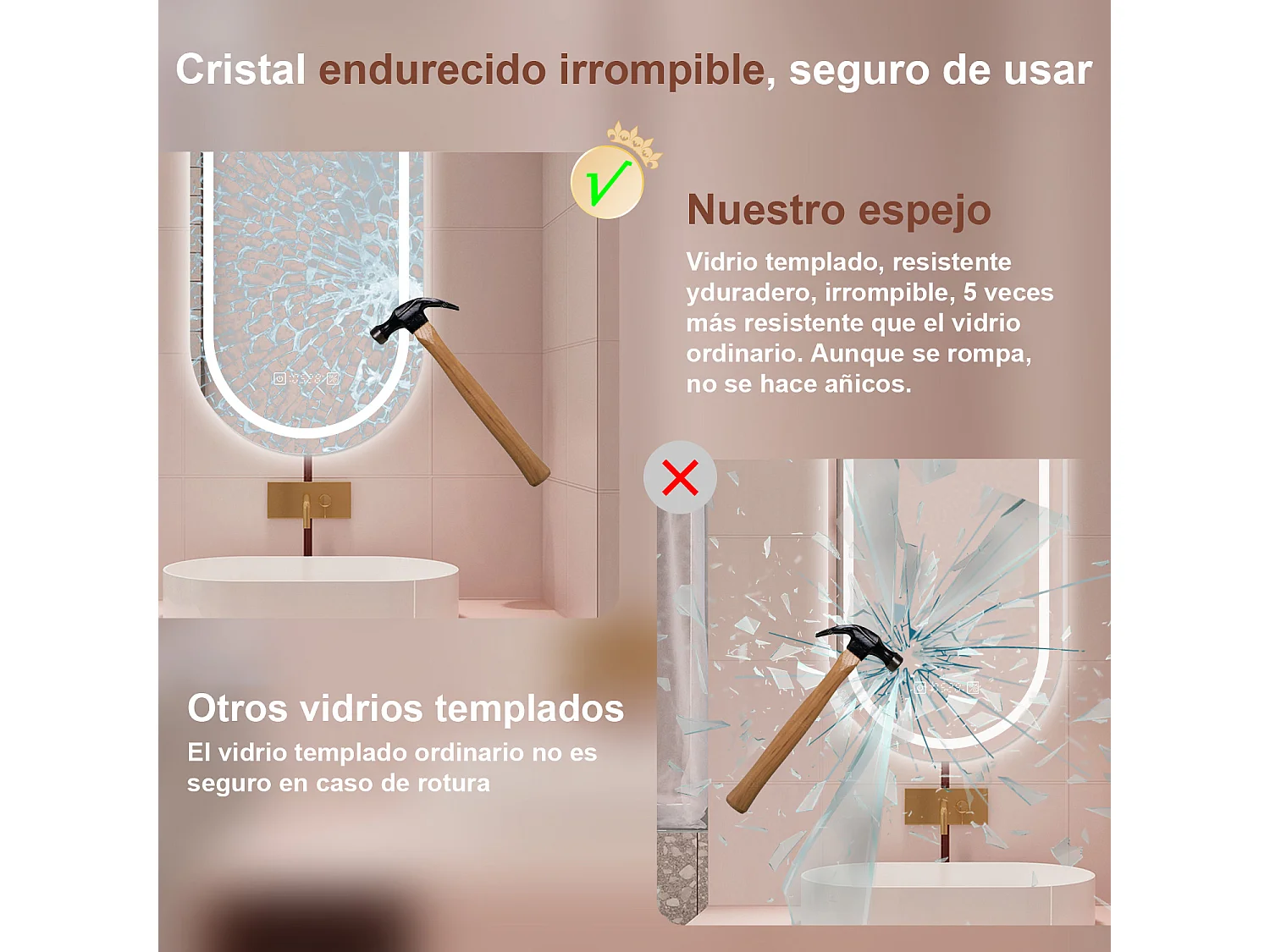 AICA Espelho de Banho LED 3 Cores,Antiembaçante,Regulagem Contínua e Memória de Luz,50×70cm